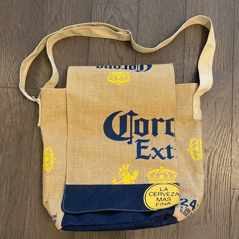 Beach Picnic Beer Towel Corona Burlap Shoulder Bag Strap Flap Satchel